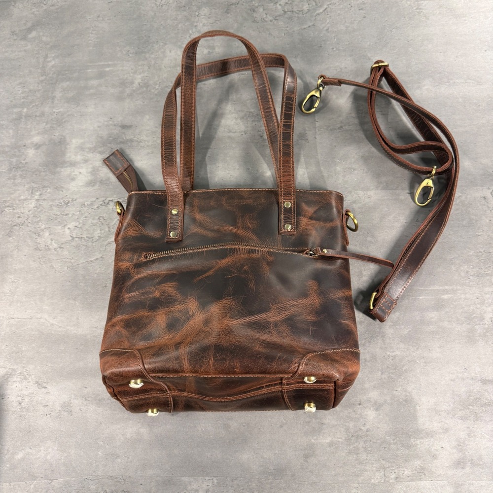 Leather Tote Bag Unisex Brown Distressed Laptop Crossbody Satchel Shoulder Bag